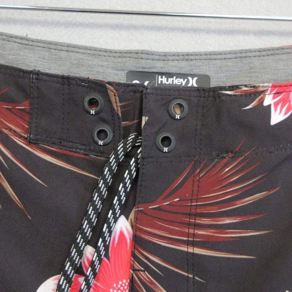 Hurley Board‎ Shorts Mens 36 Black Red Tropical Floral Print Palm Swim Surf